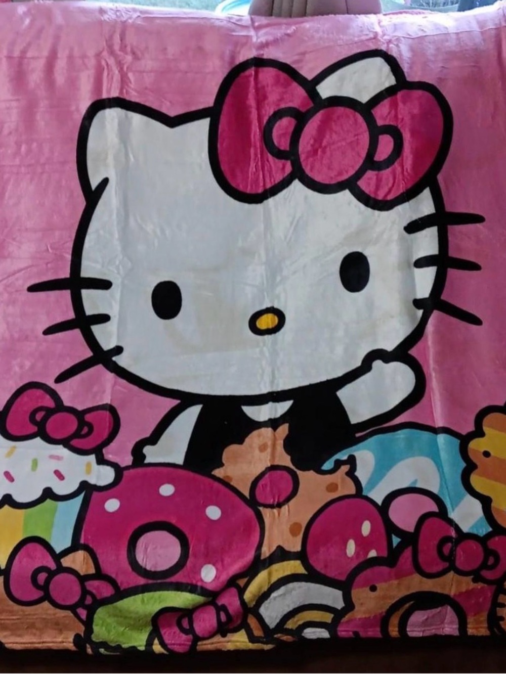 Hello Kitty Pink and White Bow Plush Blanket